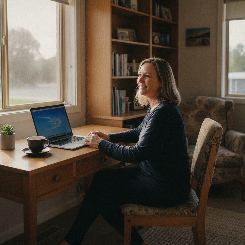 Professional computer clean-out in Polo Flat (2630) — a happy New South Wales resident at home with a spotless, fast, quiet machine