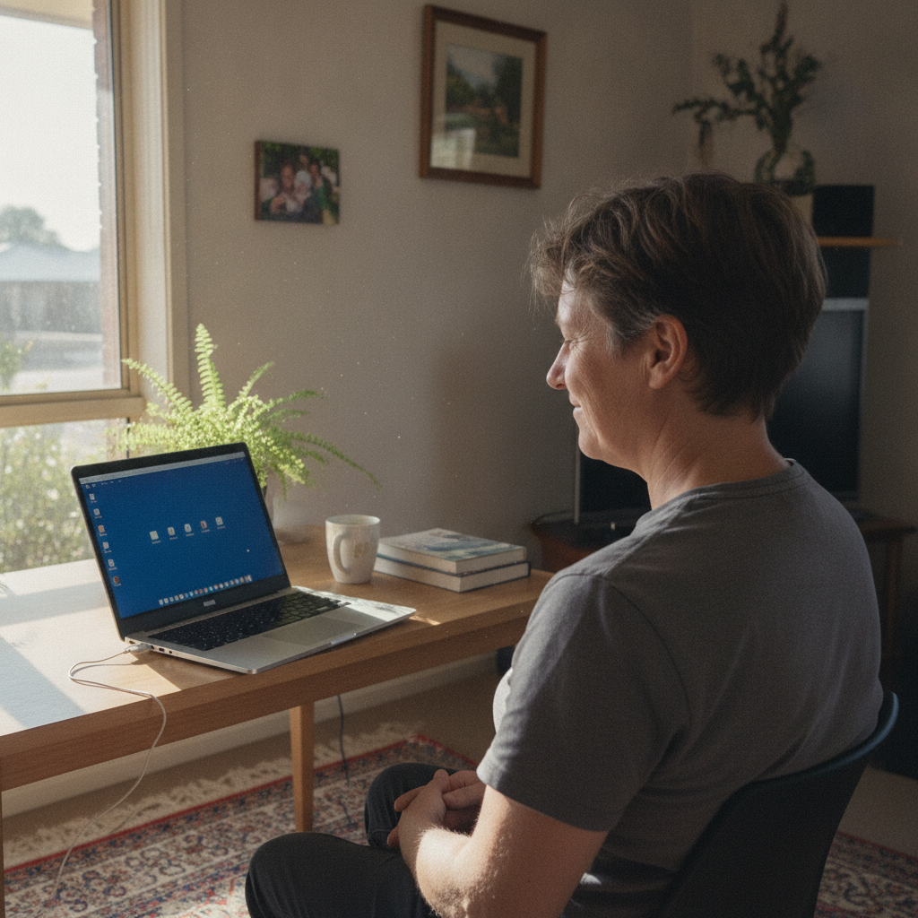 Professional computer clean-out in Pooraka (5095) — a happy South Australia resident at home with a spotless, fast, quiet machine