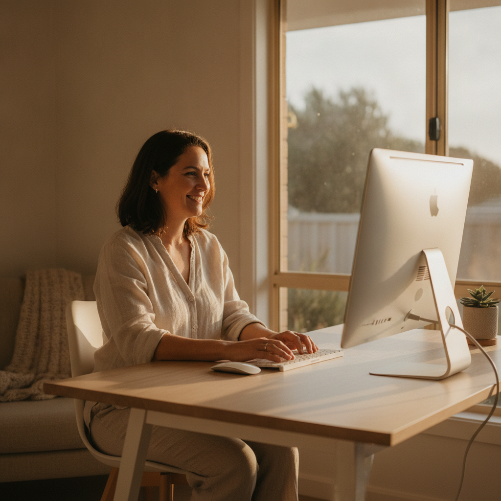 Professional computer clean-out in Port Albany (6330) — a happy Western Australia resident at home with a spotless, fast, quiet machine