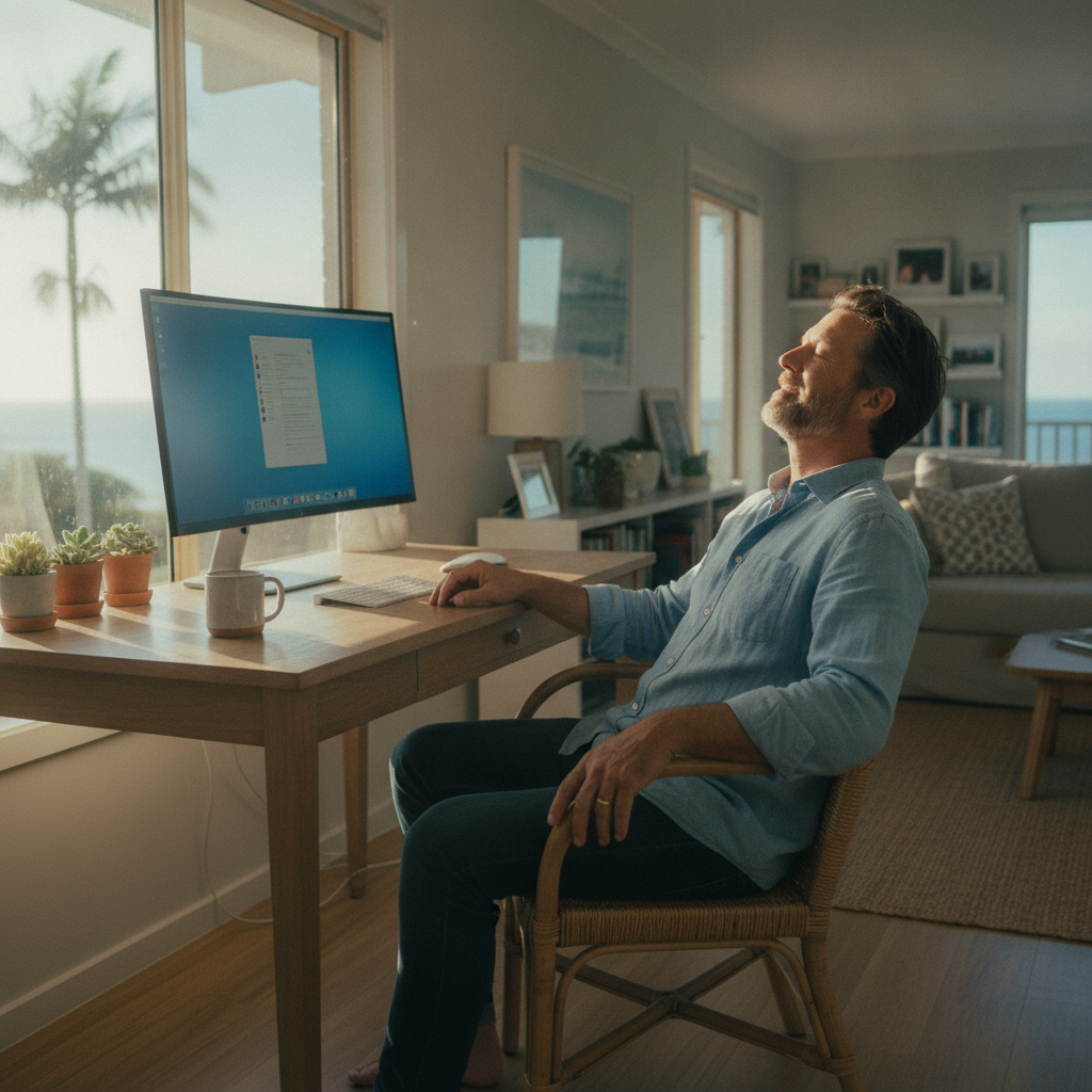 Computer cleaning in Port Macquarie (2444) — a local resident at home with a clean, fast, dust-free computer running cool and quiet
