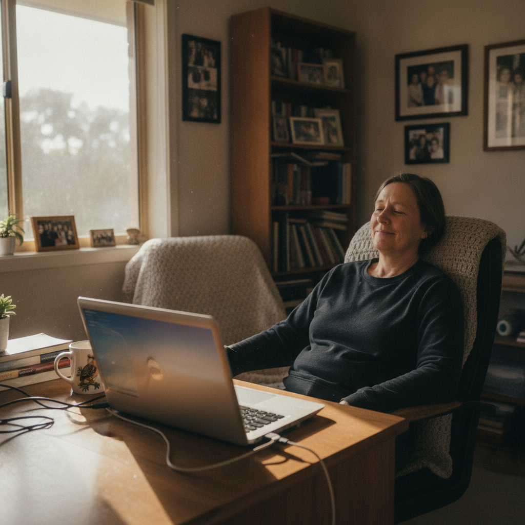 Professional computer clean-out in Pottery Estate (2790) — a happy New South Wales resident at home with a spotless, fast, quiet machine