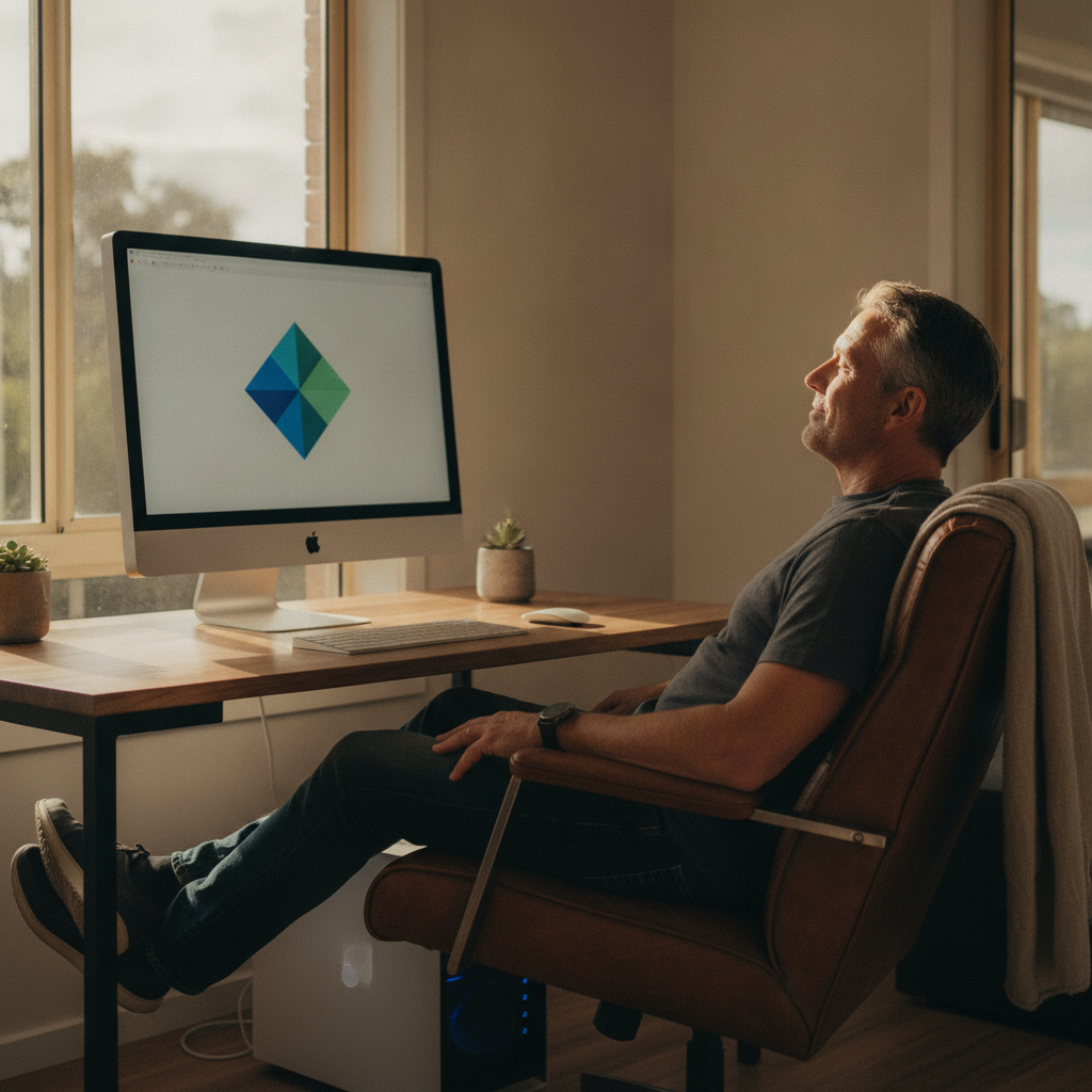 Professional computer clean-out in Pottsville (2489) — a happy New South Wales resident at home with a spotless, fast, quiet machine