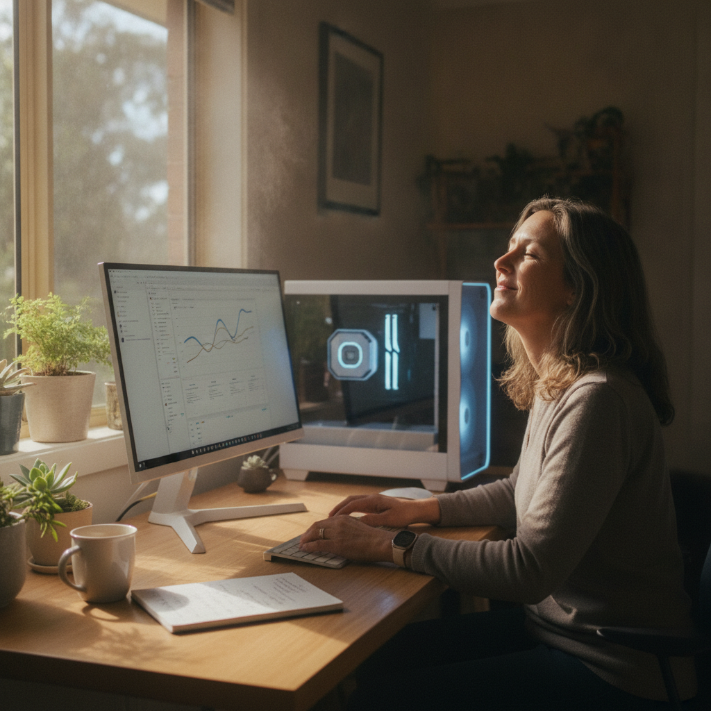 Professional computer clean-out in Primrose Valley (2621) — a happy New South Wales resident at home with a spotless, fast, quiet machine