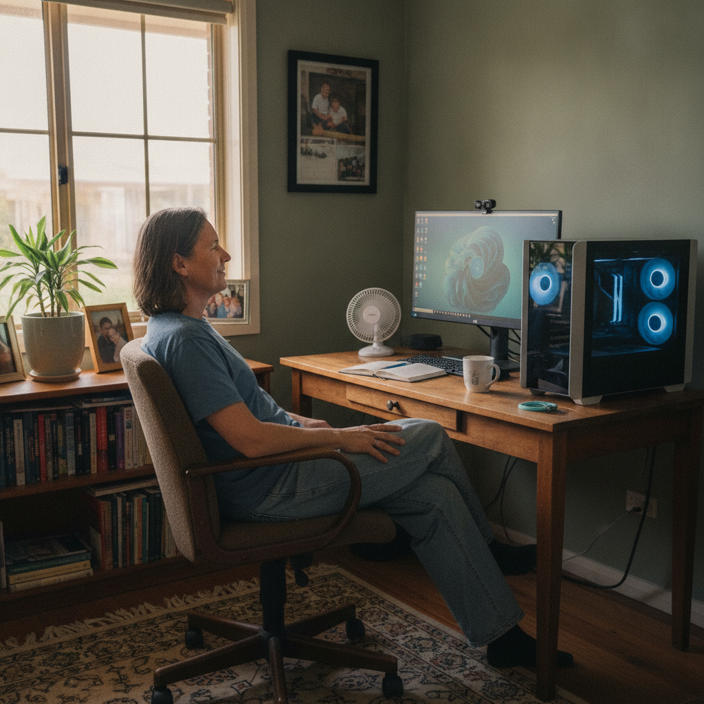 Professional computer clean-out in Prospect West (5082) — a happy South Australia resident at home with a spotless, fast, quiet machine