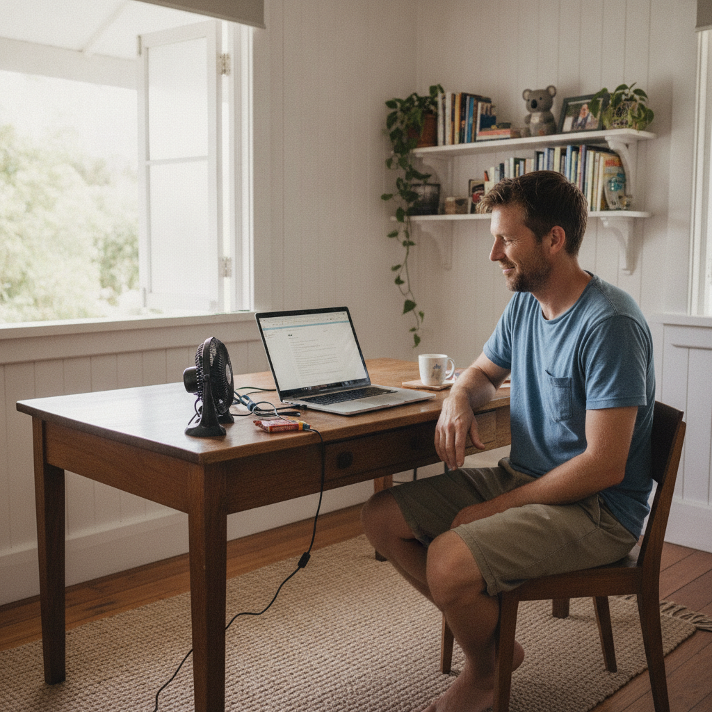 Computer cleaning in Pullenvale (4069) — a local resident at home with a clean, fast, dust-free computer running cool and quiet