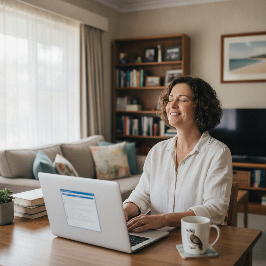 Professional computer clean-out in Punchbowl (2460) — a happy New South Wales resident at home with a spotless, fast, quiet machine