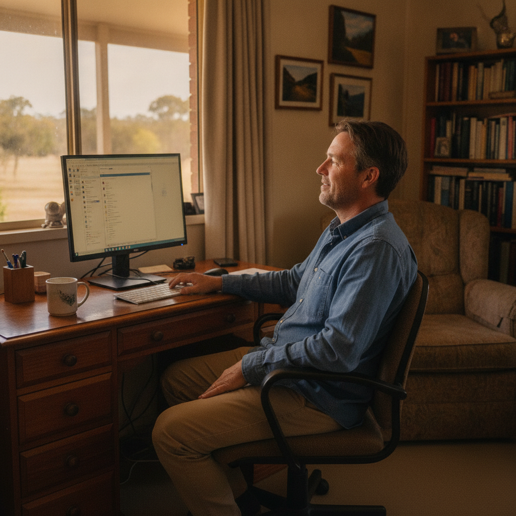Professional computer clean-out in Putty (2330) — a happy New South Wales resident at home with a spotless, fast, quiet machine
