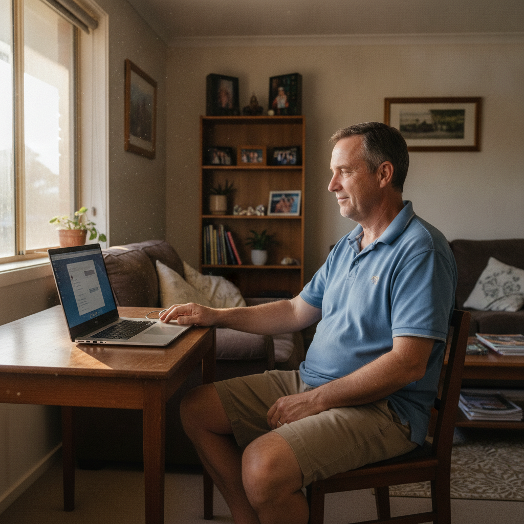 Professional computer clean-out in Queanbeyan (2620) — a happy New South Wales resident at home with a spotless, fast, quiet machine