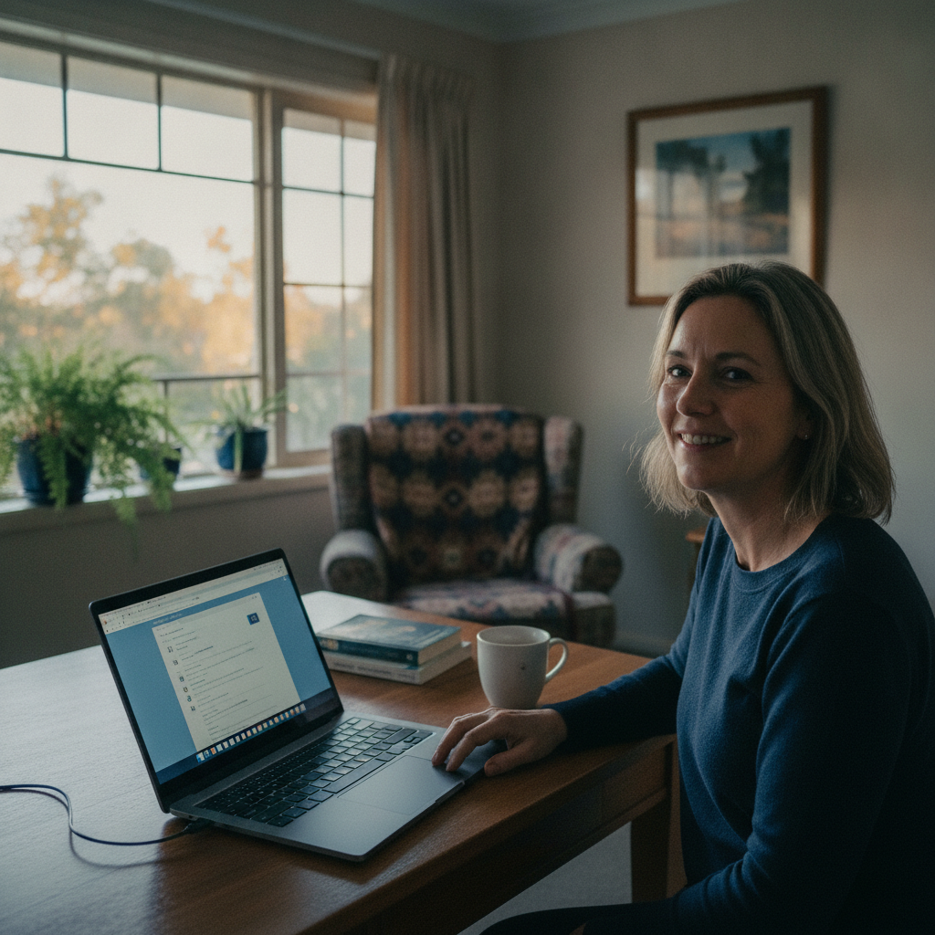 Professional computer clean-out in Ravenswood (7250) — a happy Tasmania resident at home with a spotless, fast, quiet machine