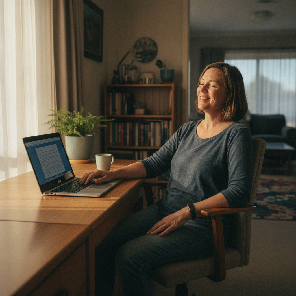Professional computer clean-out in Raworth (2321) — a happy New South Wales resident at home with a spotless, fast, quiet machine