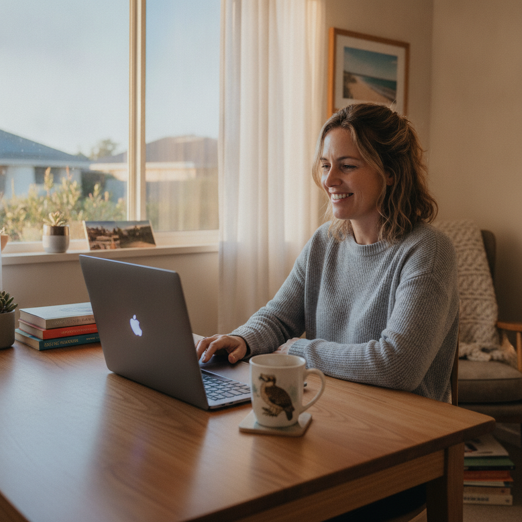 Professional computer clean-out in Raymond Terrace East (2324) — a happy New South Wales resident at home with a spotless, fast, quiet machine
