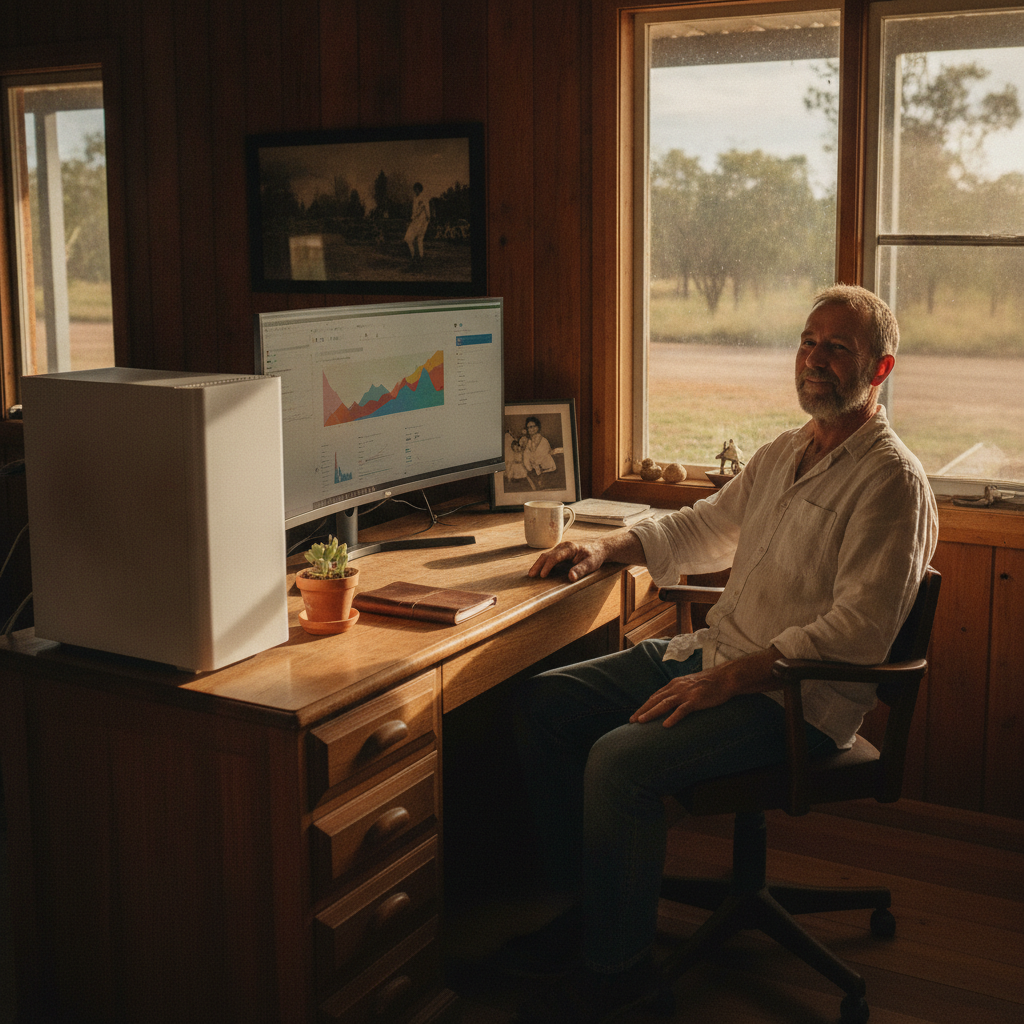 Professional computer clean-out in Red Head (2430) — a happy New South Wales resident at home with a spotless, fast, quiet machine