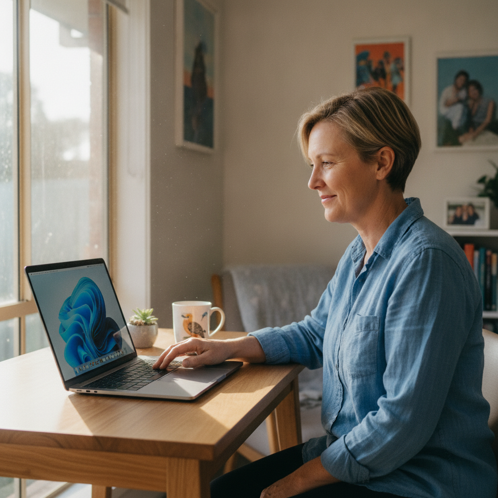 Professional computer clean-out in Revesby Heights (2212) — a happy New South Wales resident at home with a spotless, fast, quiet machine
