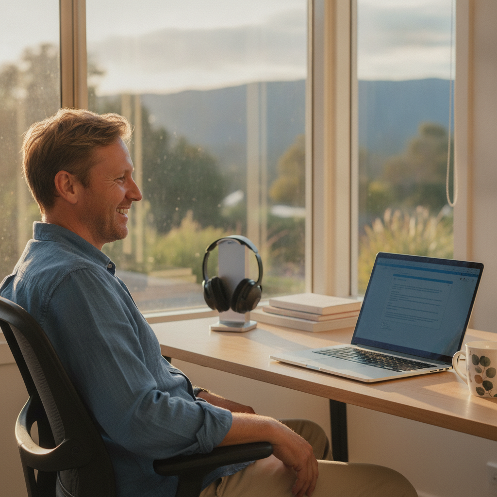 Professional computer clean-out in Ringwood (2646) — a happy New South Wales resident at home with a spotless, fast, quiet machine