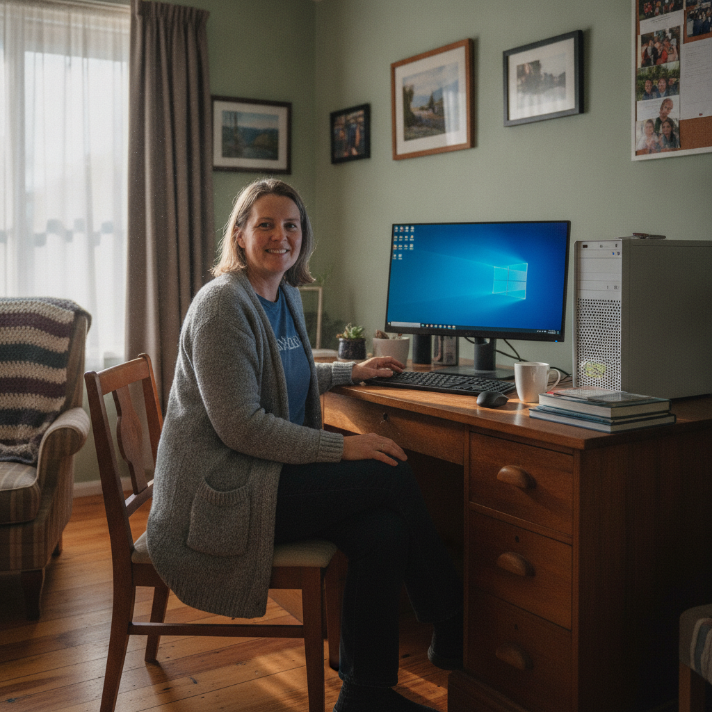Computer cleaning in Riverside (7250) — a local resident at home with a clean, fast, dust-free computer running cool and quiet