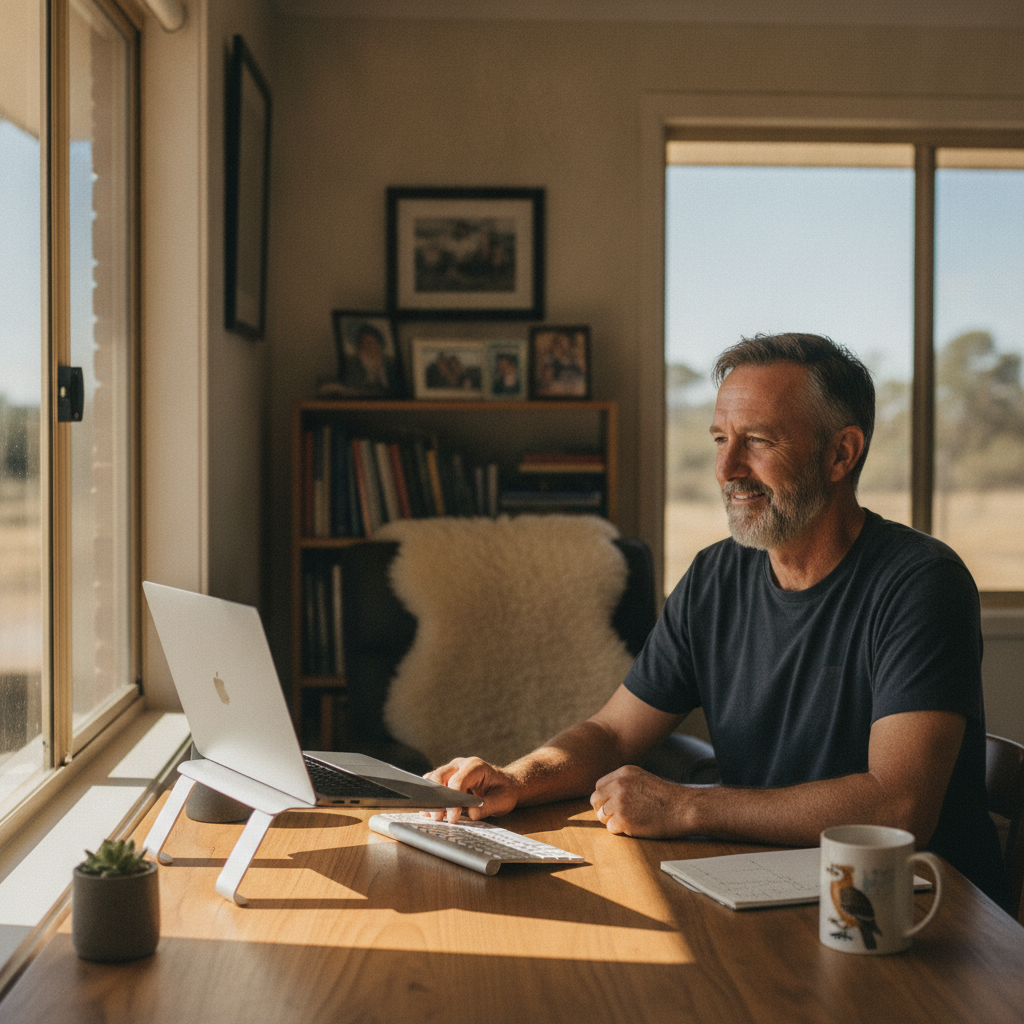 Professional computer clean-out in Rob Roy (2360) — a happy New South Wales resident at home with a spotless, fast, quiet machine