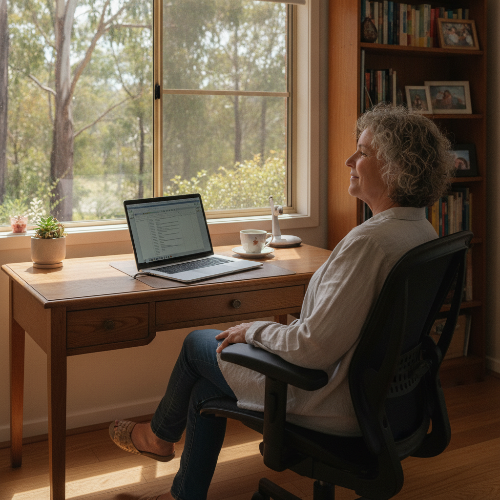 Professional computer clean-out in Rocky Creek (2390) — a happy New South Wales resident at home with a spotless, fast, quiet machine