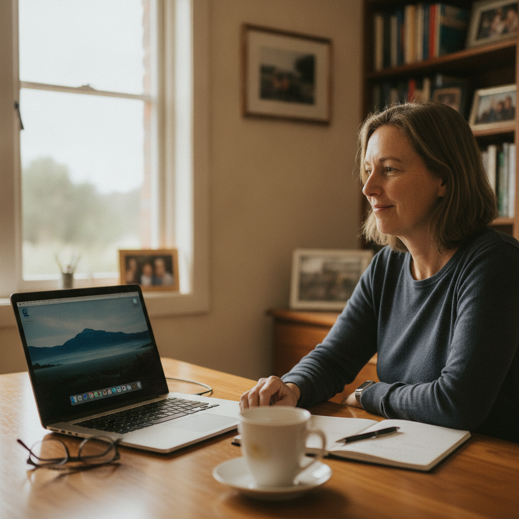 Professional computer clean-out in Rose Bay (7015) — a happy Tasmania resident at home with a spotless, fast, quiet machine
