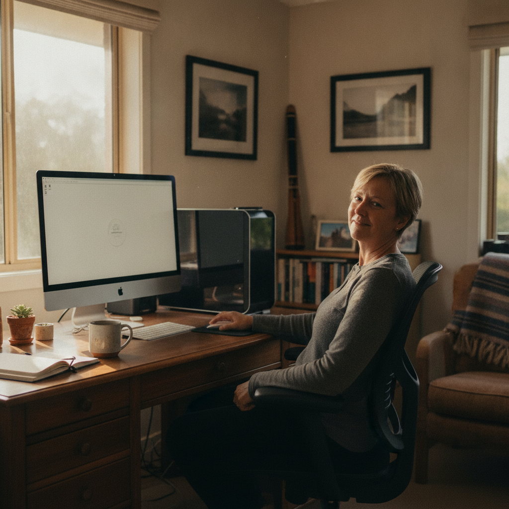 Professional computer clean-out in Rose Valley (2534) — a happy New South Wales resident at home with a spotless, fast, quiet machine