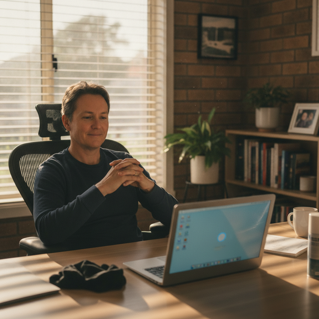 Professional computer clean-out in Roselands (2196) — a happy New South Wales resident at home with a spotless, fast, quiet machine
