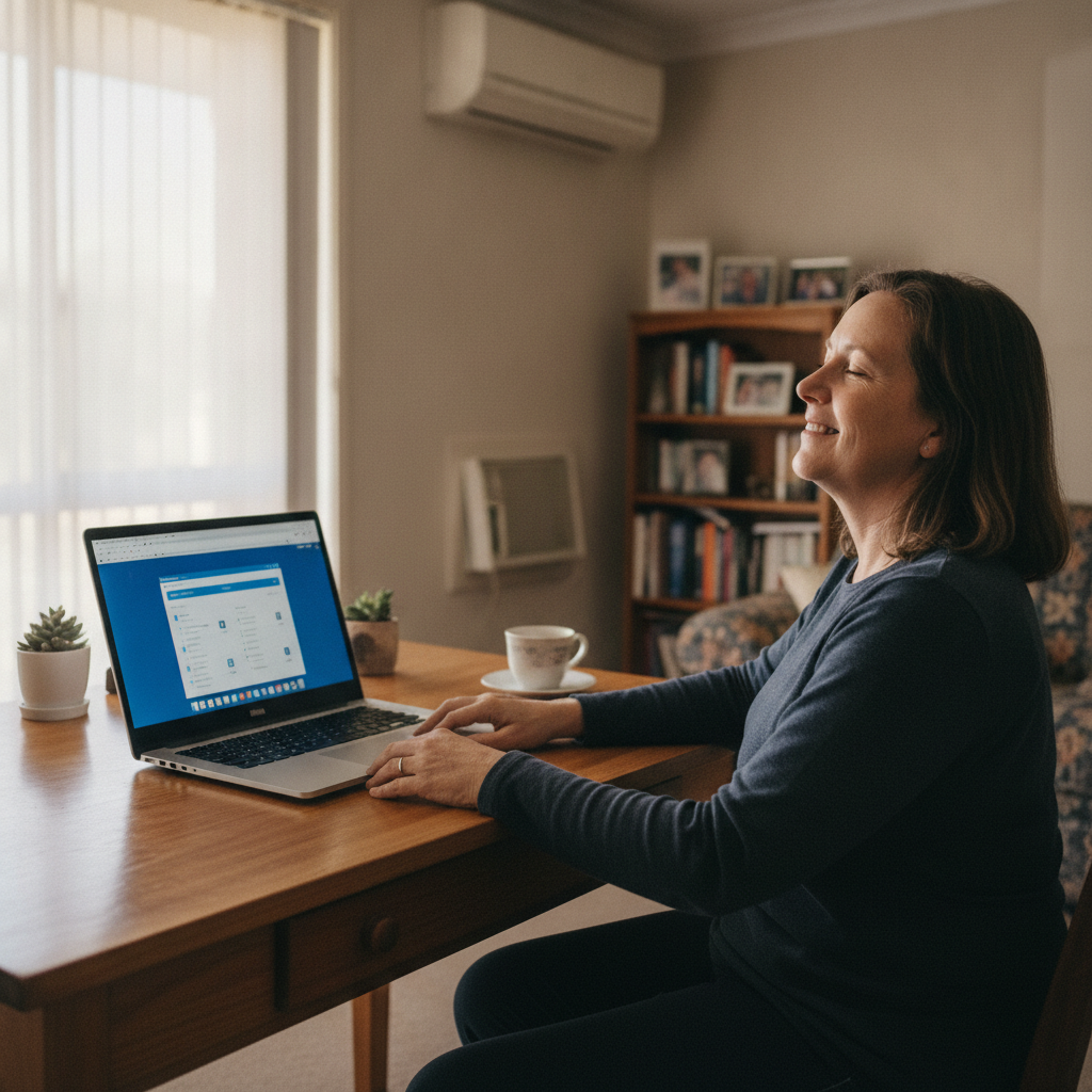Professional computer clean-out in Rosemeadow (2560) — a happy New South Wales resident at home with a spotless, fast, quiet machine
