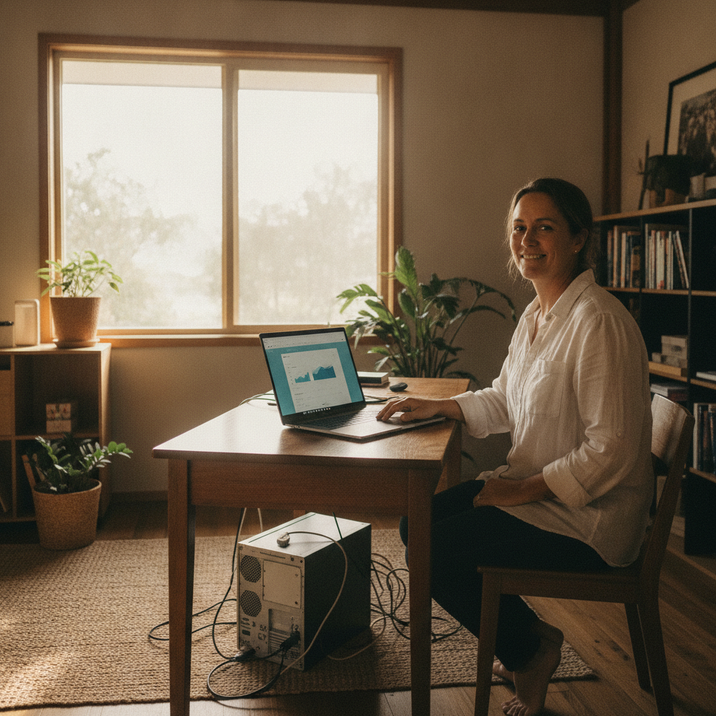Professional computer clean-out in Round Mountain (2484) — a happy New South Wales resident at home with a spotless, fast, quiet machine