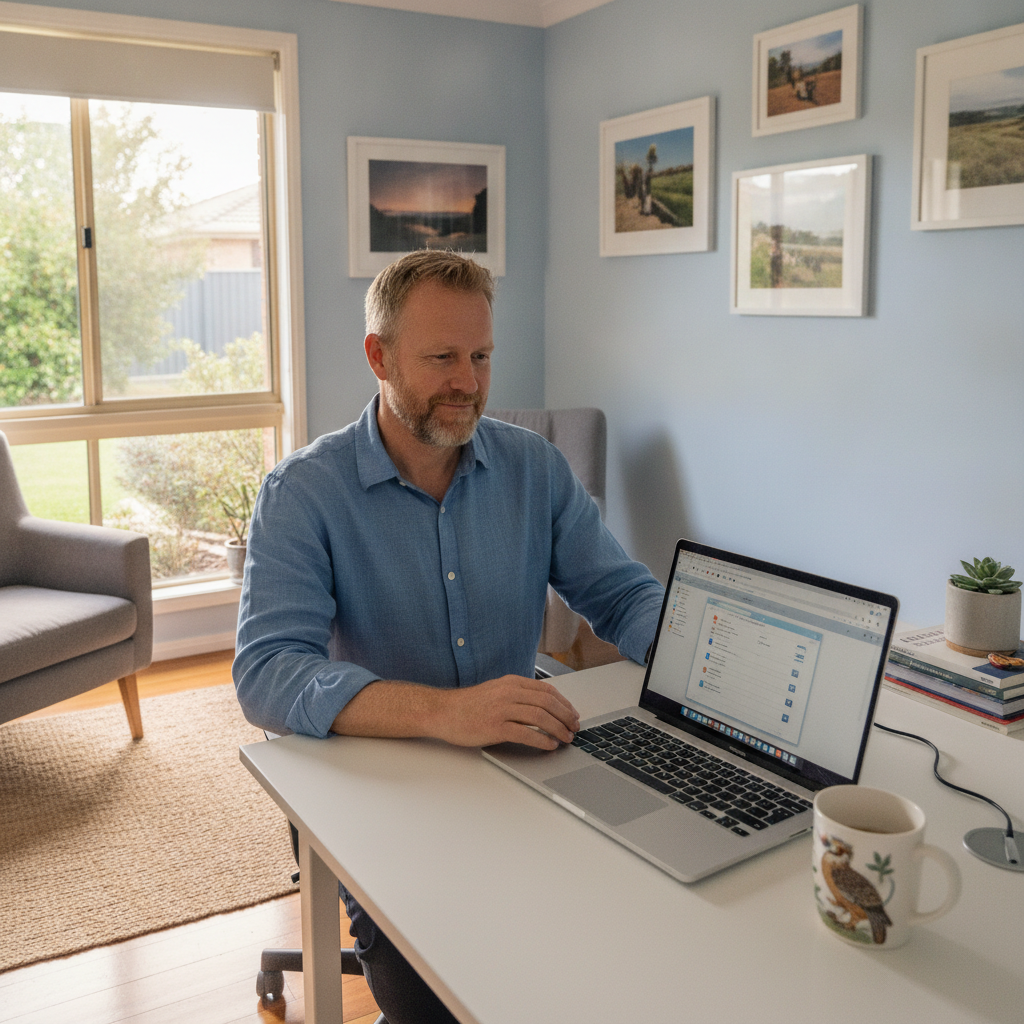 Professional computer clean-out in Rouse Hill (2155) — a happy New South Wales resident at home with a spotless, fast, quiet machine