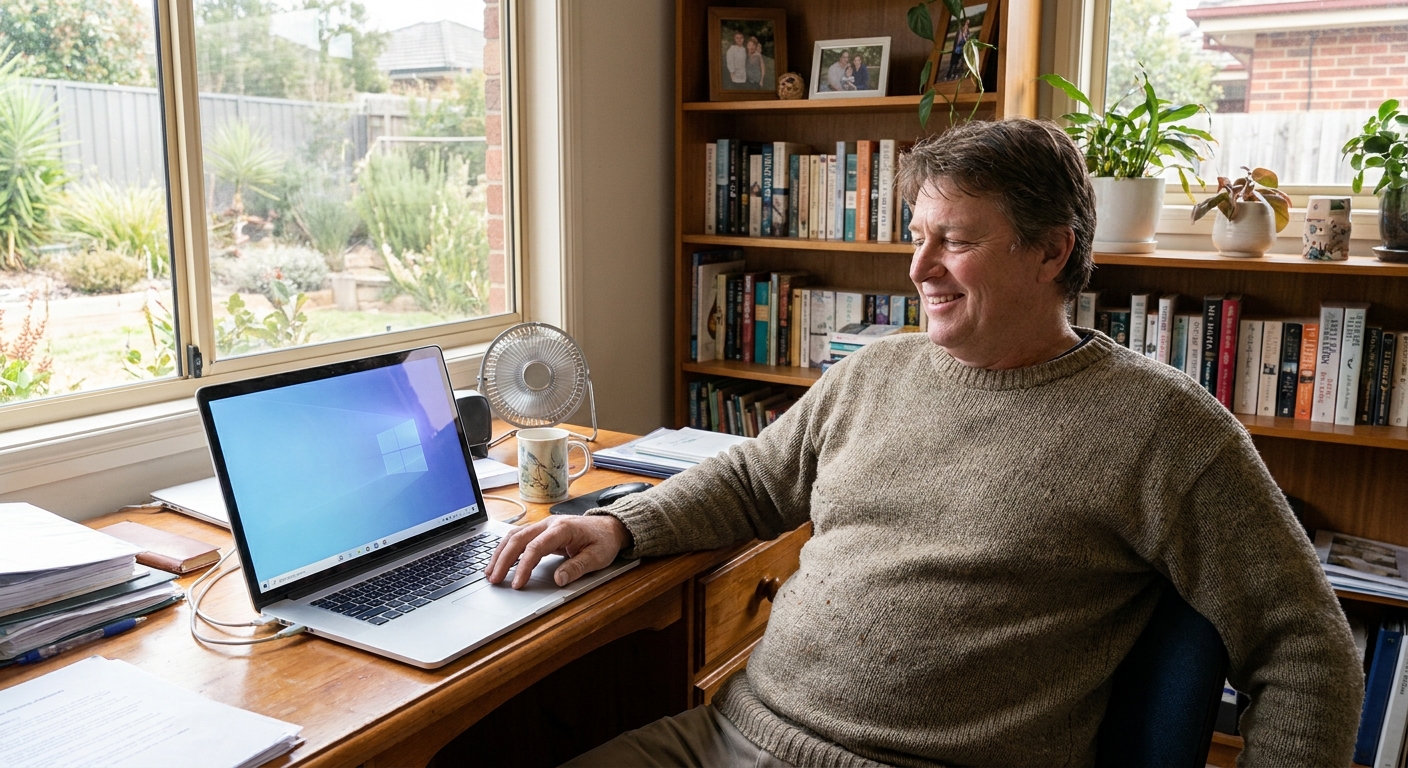 Computer cleaning in Rowville (3178) — a local resident at home with a clean, fast, dust-free computer running cool and quiet