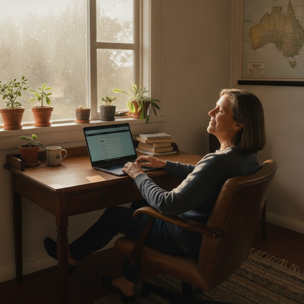 Professional computer clean-out in Rufus River (2648) — a happy New South Wales resident at home with a spotless, fast, quiet machine