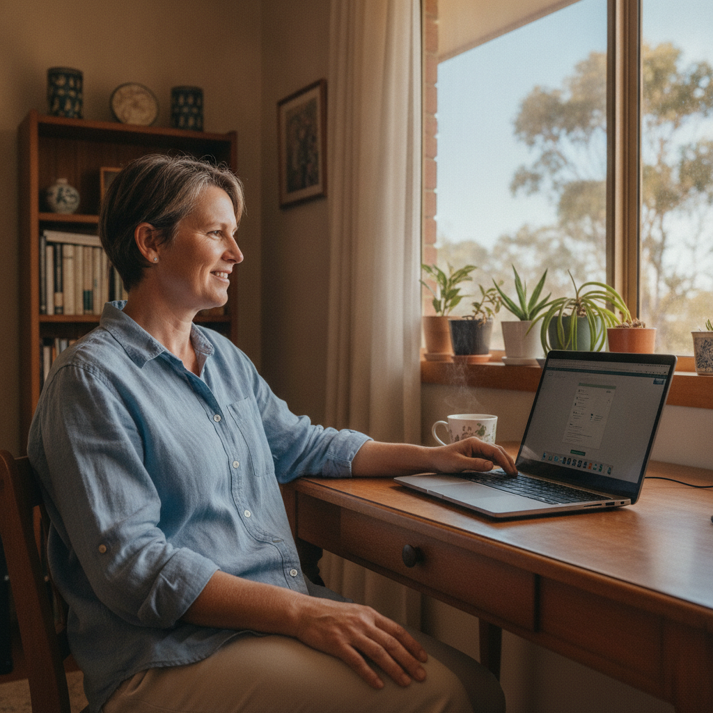 Professional computer clean-out in Runnyford (2536) — a happy New South Wales resident at home with a spotless, fast, quiet machine