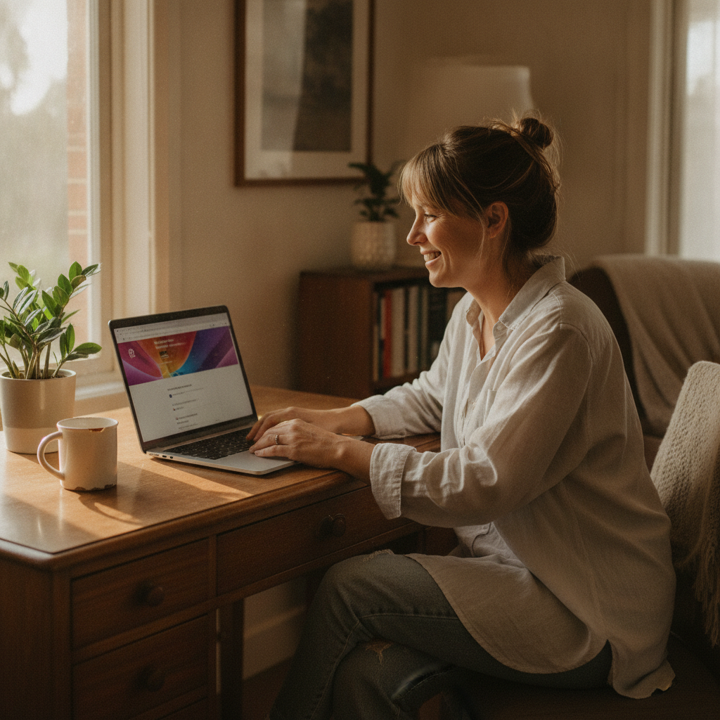 Professional computer clean-out in Russell (2600) — a happy the ACT resident at home with a spotless, fast, quiet machine