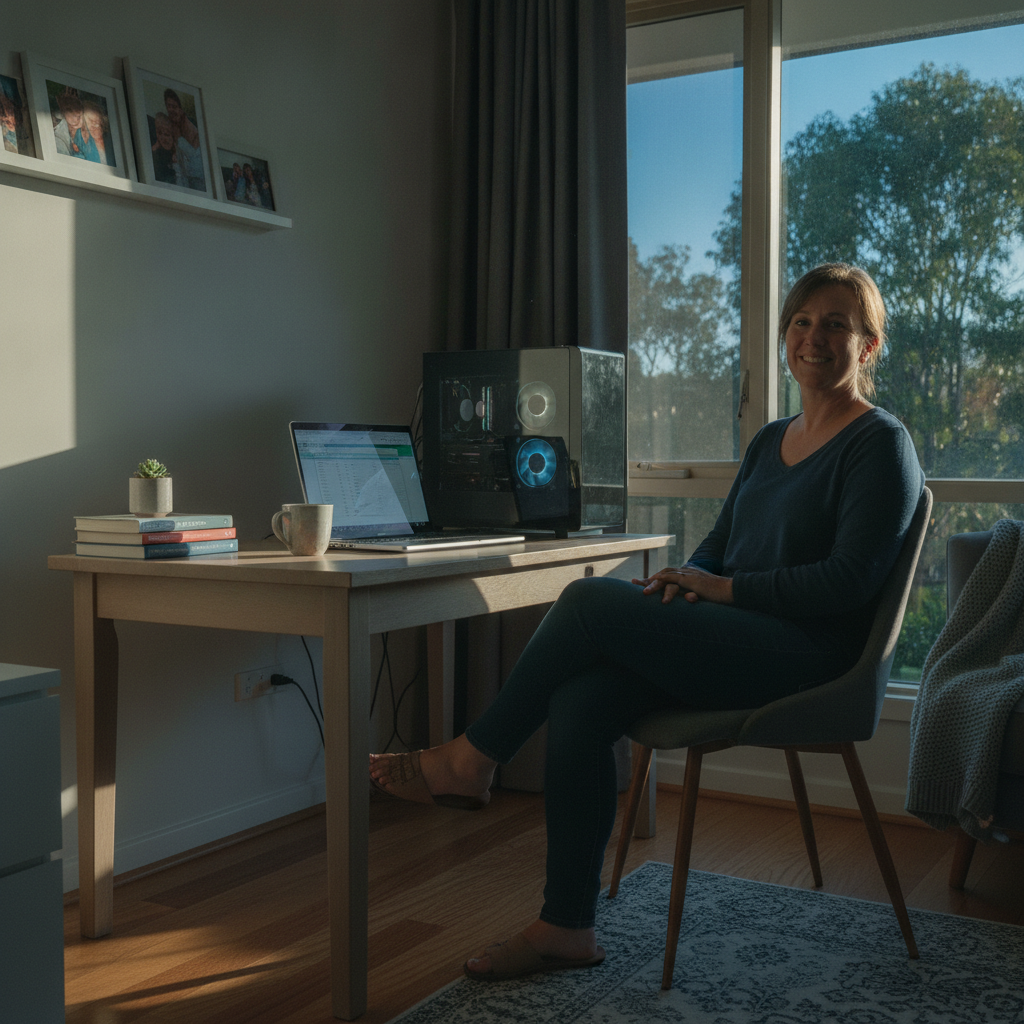 Professional computer clean-out in Ryde (2112) — a happy New South Wales resident at home with a spotless, fast, quiet machine