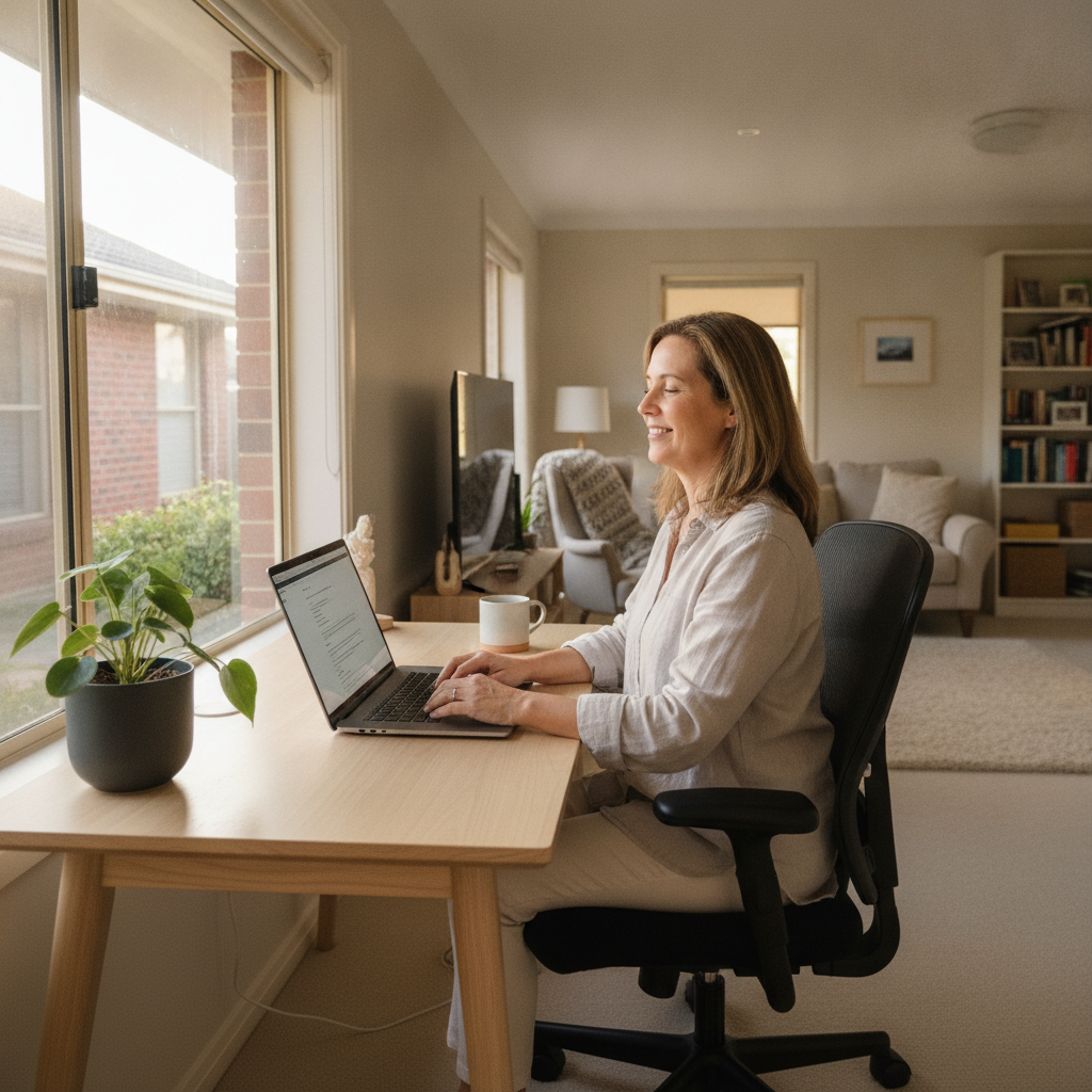 Professional computer clean-out in Ryhope (2283) — a happy New South Wales resident at home with a spotless, fast, quiet machine