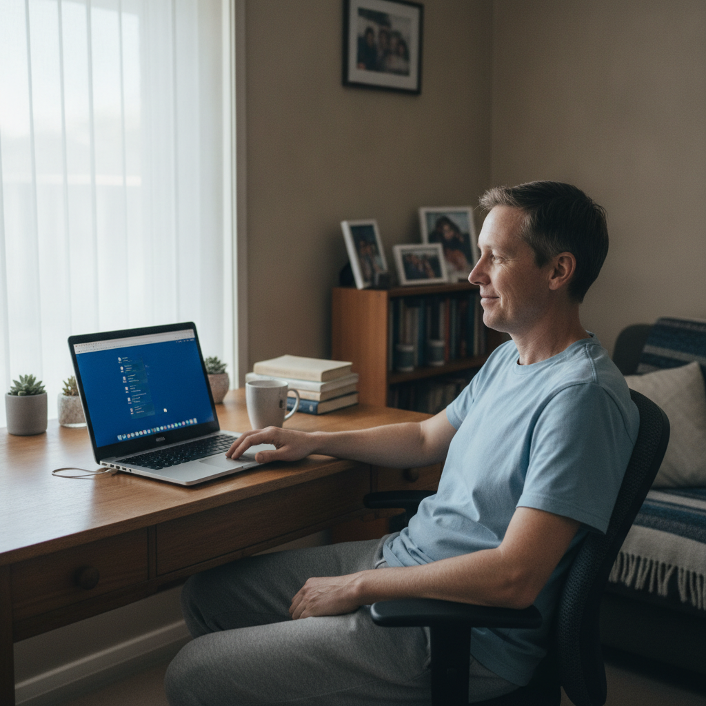 Professional computer clean-out in Salisbury Park (5109) — a happy South Australia resident at home with a spotless, fast, quiet machine