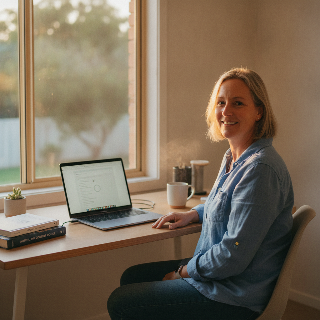 Professional computer clean-out in Sandy Point (2172) — a happy New South Wales resident at home with a spotless, fast, quiet machine