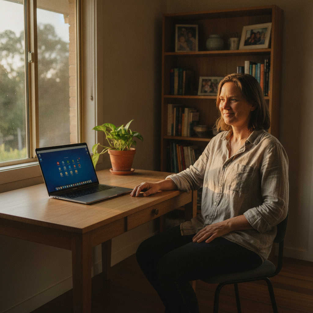 Professional computer clean-out in Scott Creek (5153) — a happy South Australia resident at home with a spotless, fast, quiet machine