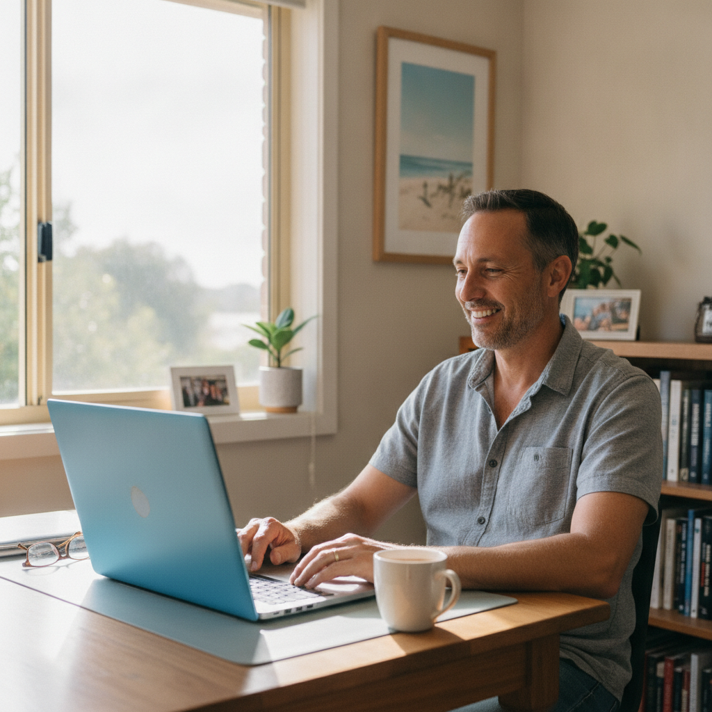 Professional computer clean-out in Semaphore (5019) — a happy South Australia resident at home with a spotless, fast, quiet machine