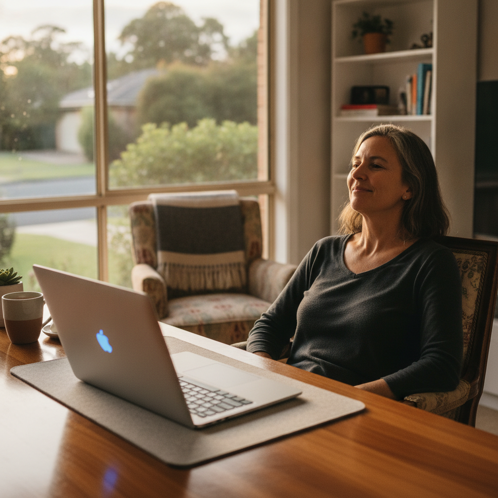 Professional computer clean-out in Seven Hills (4170) — a happy Queensland resident at home with a spotless, fast, quiet machine