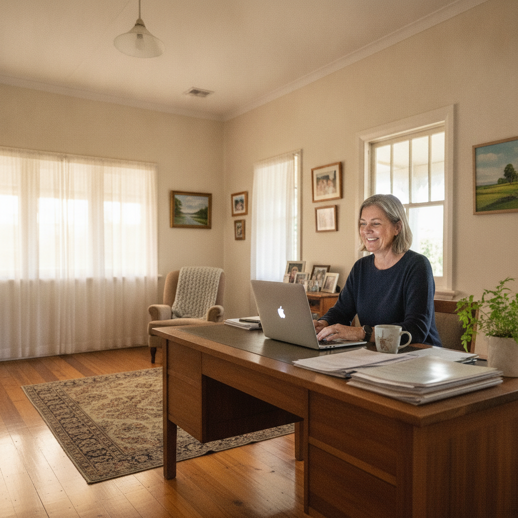 Professional computer clean-out in Sheldon (4157) — a happy Queensland resident at home with a spotless, fast, quiet machine