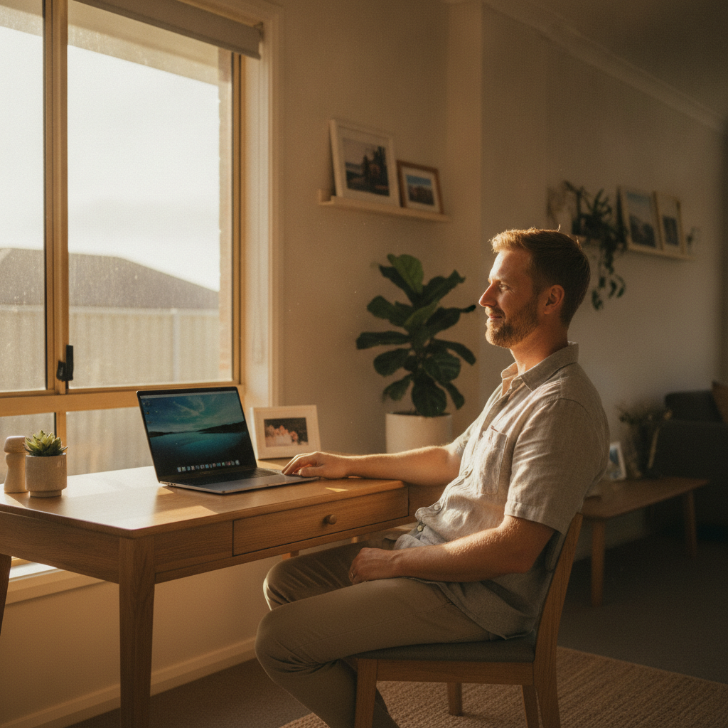 Professional computer clean-out in Shell Cove (2529) — a happy New South Wales resident at home with a spotless, fast, quiet machine