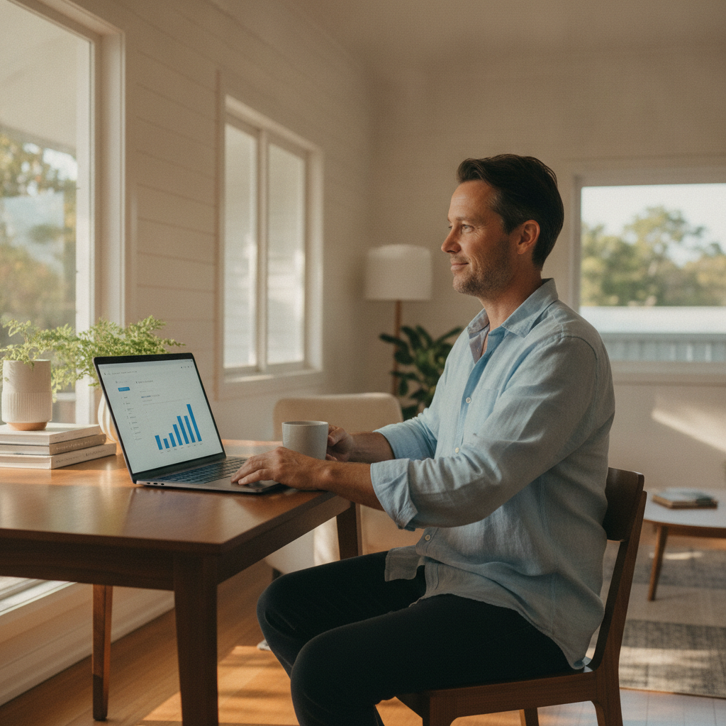 Professional computer clean-out in Sherwood (4075) — a happy Queensland resident at home with a spotless, fast, quiet machine