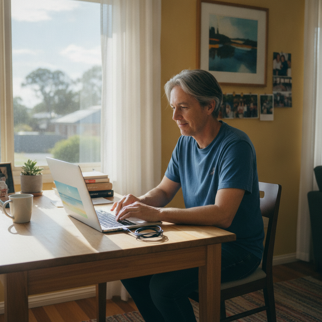 Professional computer clean-out in Silverwater (2264) — a happy New South Wales resident at home with a spotless, fast, quiet machine