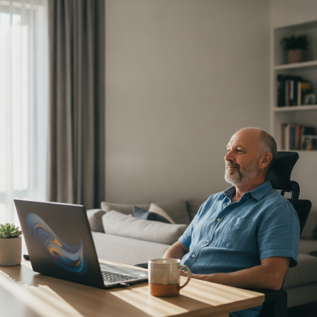 Professional computer clean-out in Singleton (6175) — a happy Western Australia resident at home with a spotless, fast, quiet machine