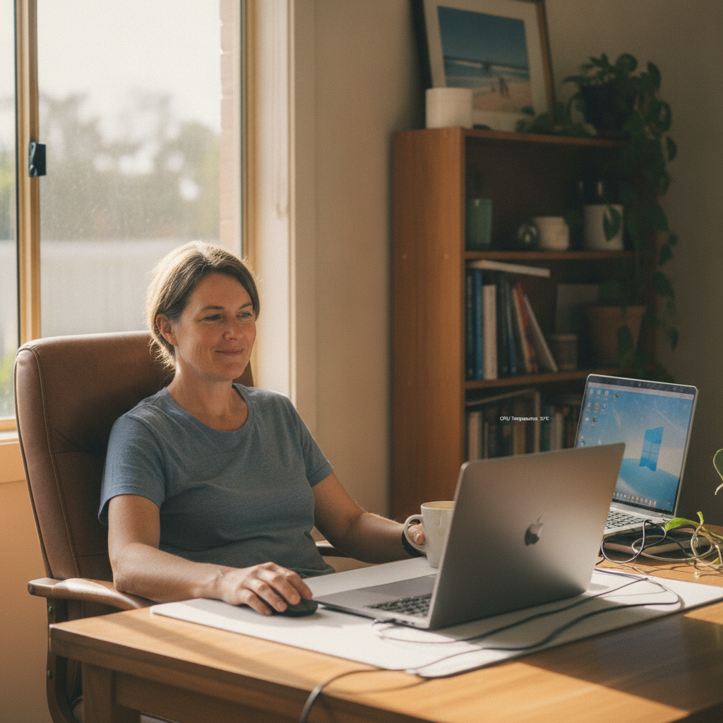 Professional computer clean-out in Singletons Mill (2775) — a happy New South Wales resident at home with a spotless, fast, quiet machine