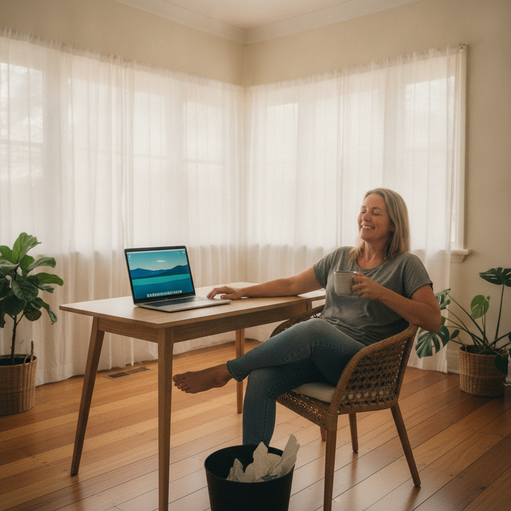 Professional computer clean-out in Sinnamon Park (4073) — a happy Queensland resident at home with a spotless, fast, quiet machine