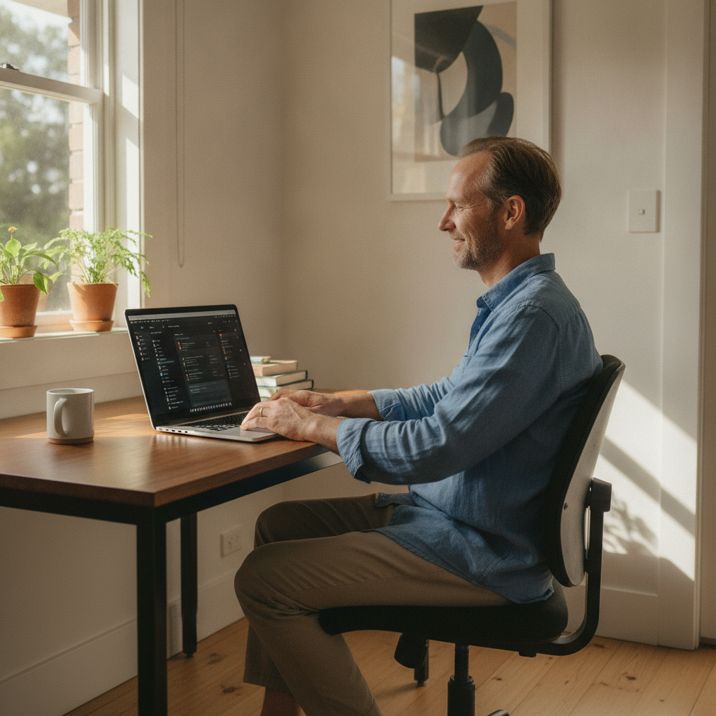 Professional computer clean-out in Skinners Shoot (2481) — a happy New South Wales resident at home with a spotless, fast, quiet machine