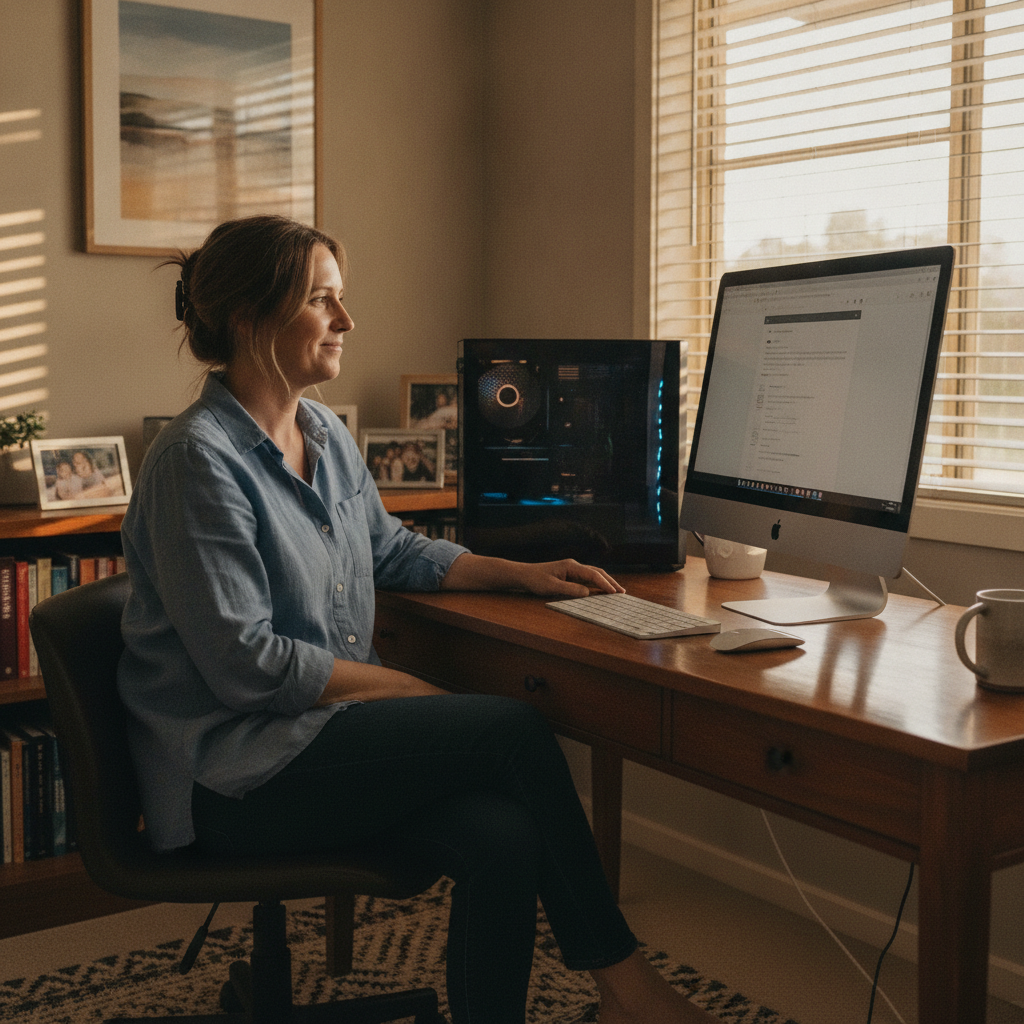 Professional computer clean-out in Smithfield Plains (5114) — a happy South Australia resident at home with a spotless, fast, quiet machine