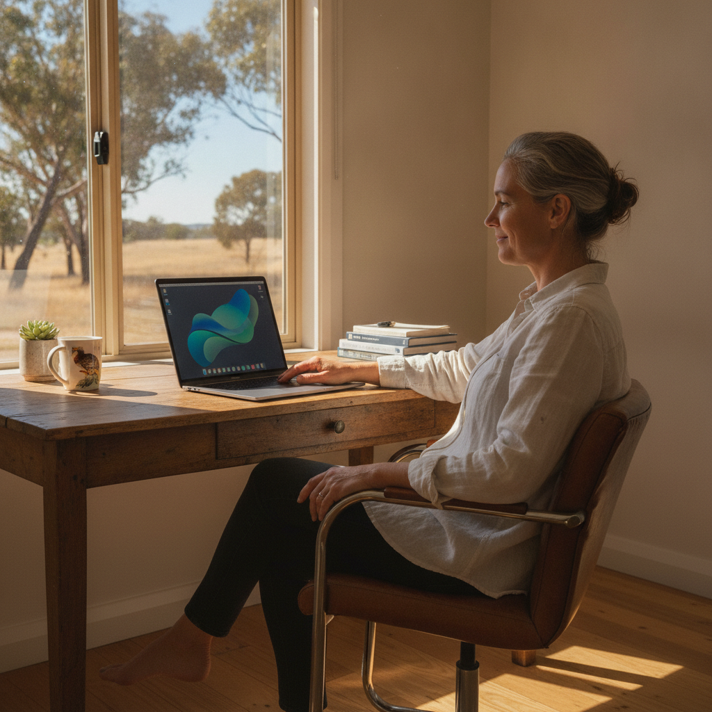 Professional computer clean-out in Smiths Creek (2460) — a happy New South Wales resident at home with a spotless, fast, quiet machine
