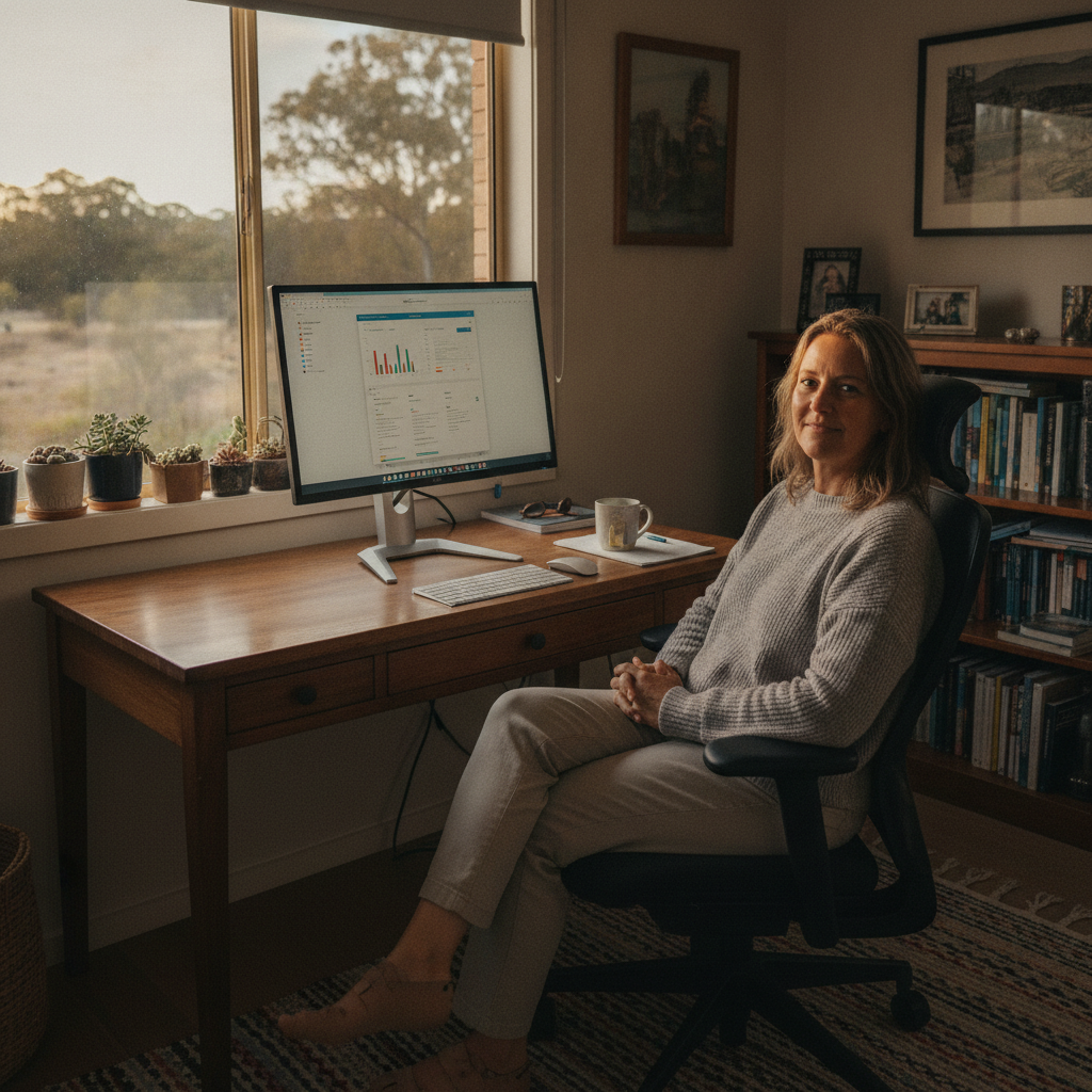 Professional computer clean-out in South Arm (2460) — a happy New South Wales resident at home with a spotless, fast, quiet machine