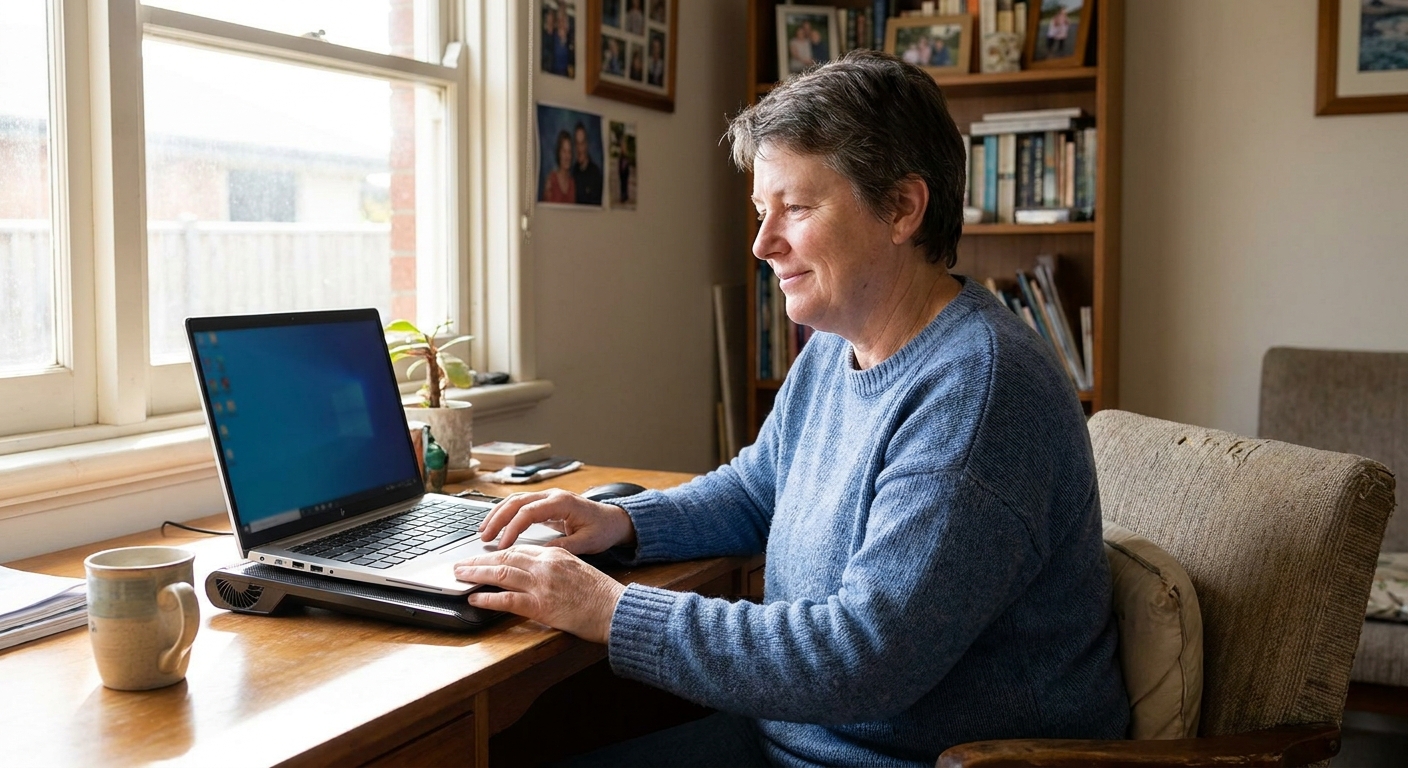 Computer cleaning in South Geelong (3220) — a local resident at home with a clean, fast, dust-free computer running cool and quiet